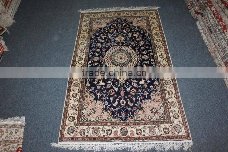 prayer rug dark blue handmade silk carpets pure silk rug