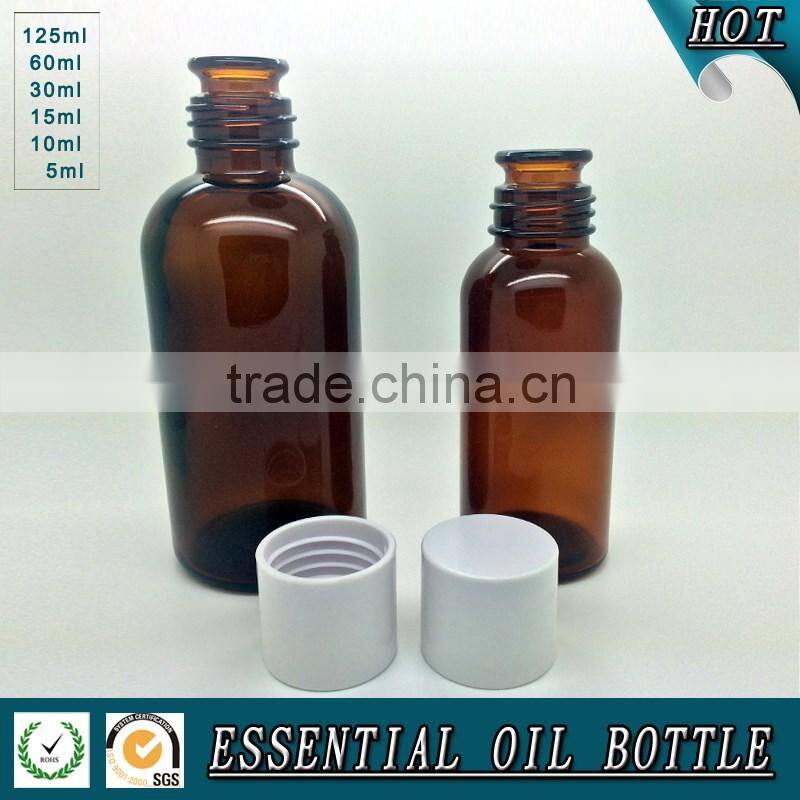 New design amber glass essential oil bottle with plastic cap