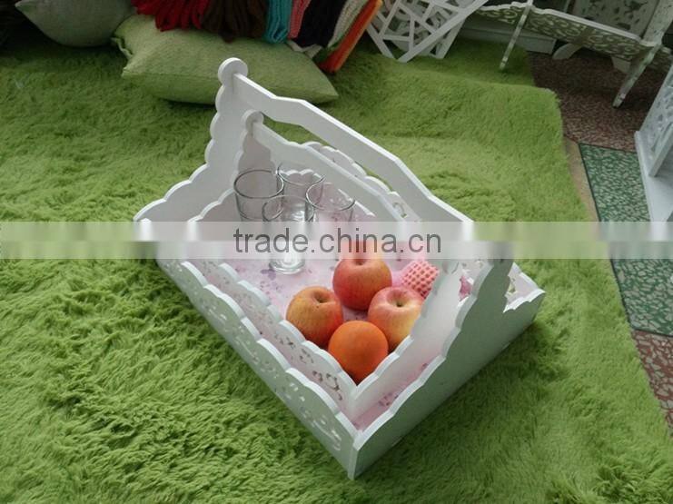 set of 2white color natural wood basket with handle decorative baskets for wedding for gift
