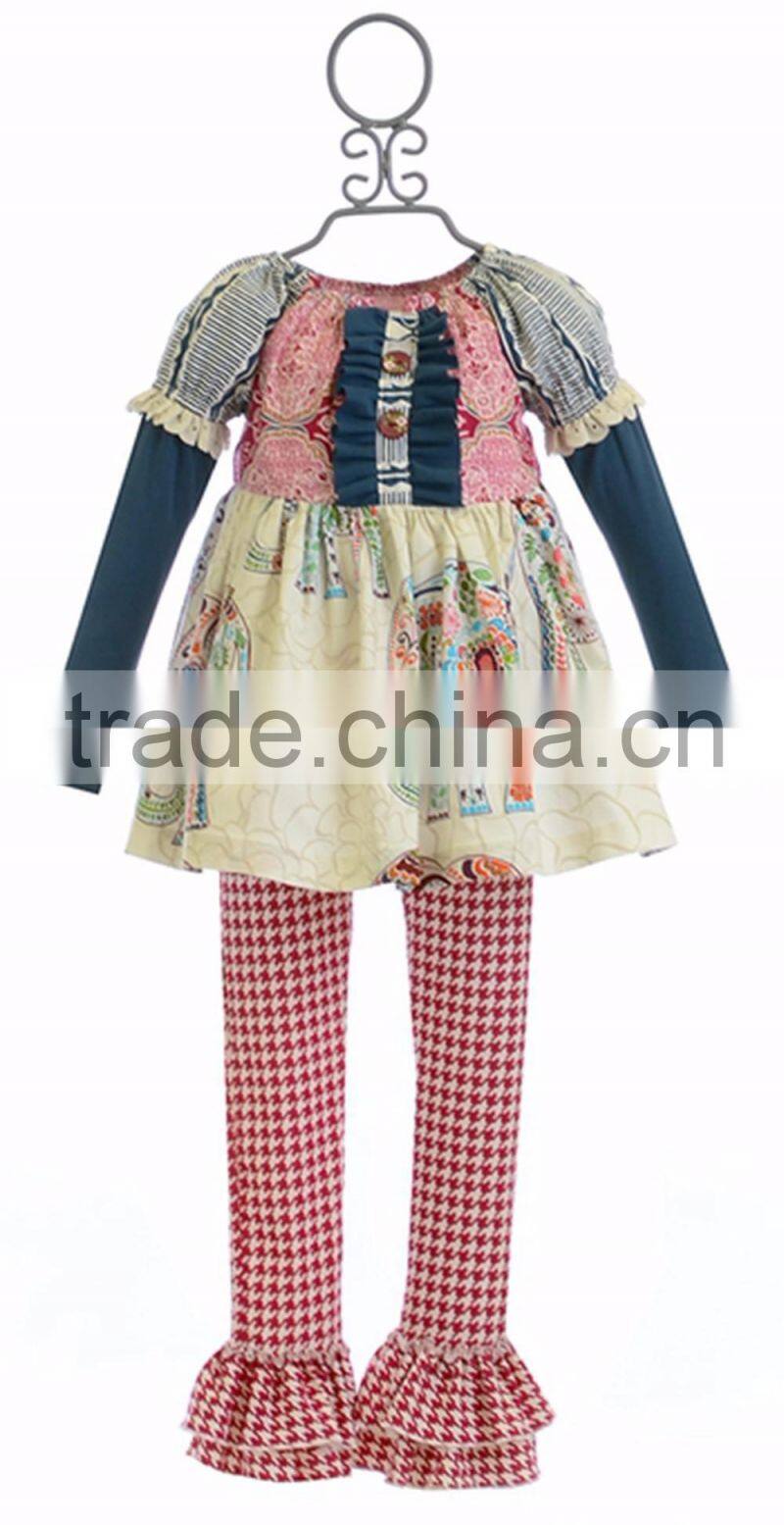 Handmade 100% cotton western girl cat embroidery long sleeve halloween boutique outfit