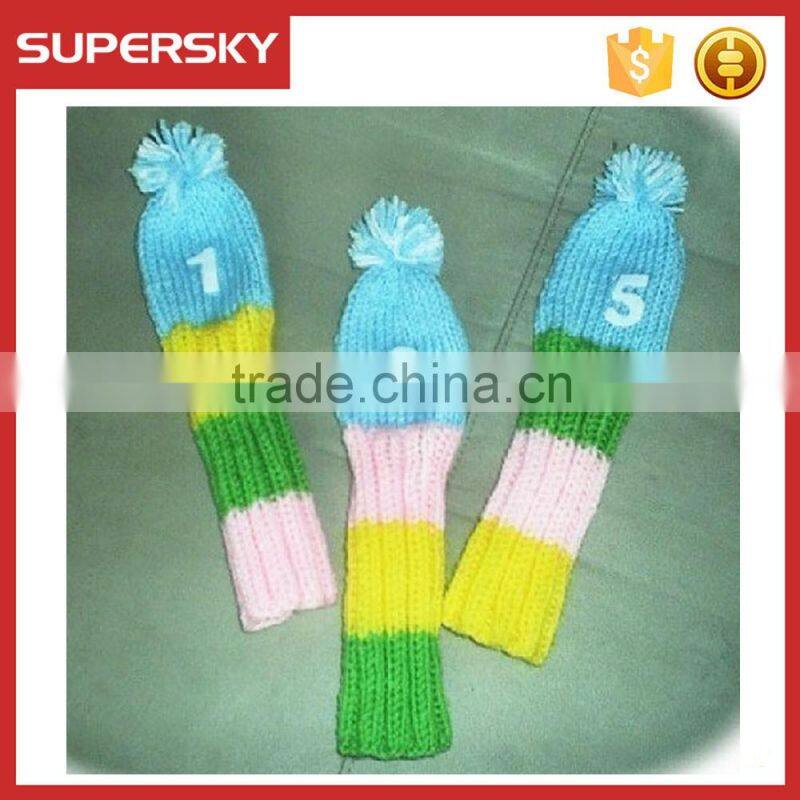 F552 Custom Handknit Hybrid Golf Club Covers stripe pattern