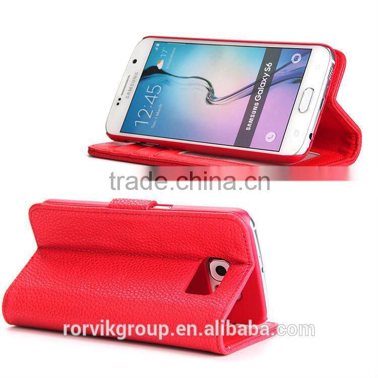 Book Style Leather Folio Case For samsung s6, Lichee Pattern Style Leather Case For samsung s6