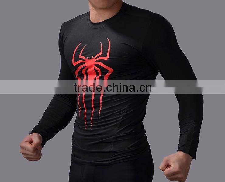 Wholesale Guangzhou Clothing Factory Custom Superhero Shirt High Elastic Gym Compression Quick Dry Sports Tops Male