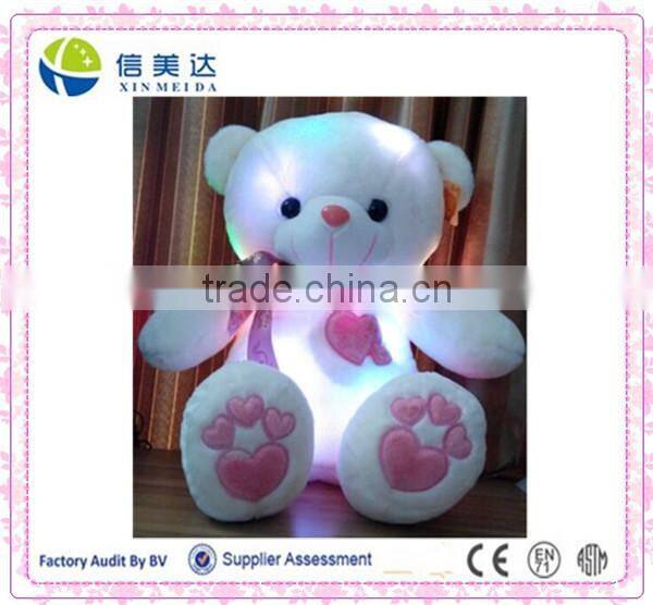 Custom 80cm Stuffed White Plush LED Teddy Bear Toy for Valentine' Day