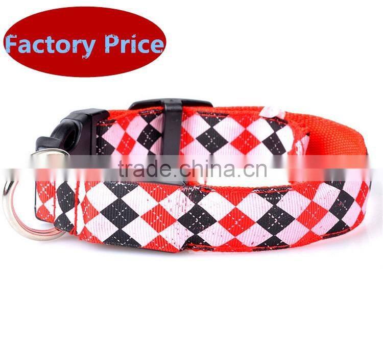 Safety Rhombus Pattern Collar Light Night Up Nylon LED Adjustable Collars S M L XL