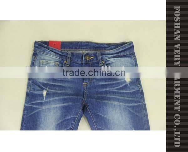 casual ladies jeans top design with heavy monkey wash