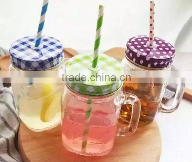 glass mason jars with straw /mason jars with lid and handle/ storage glass jars