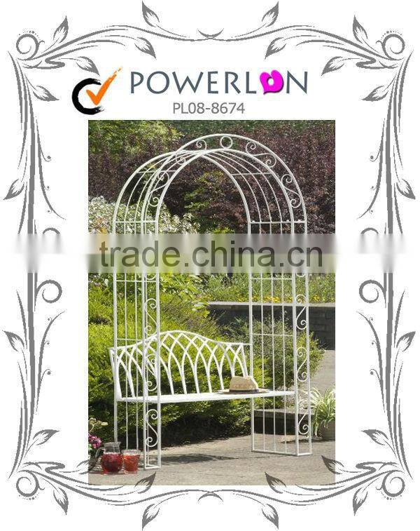 Metal Garden Arch and Gate, White, Round Top, Perfect For Various Climbing Plant
