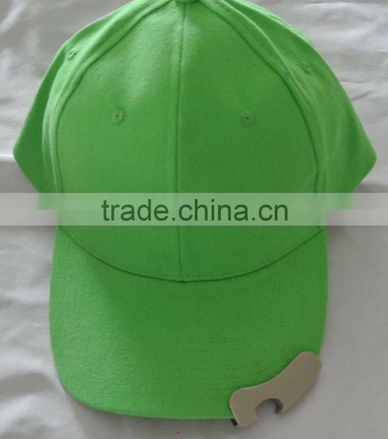 6 panel sport cap with bottle opener on the visor