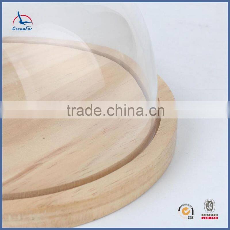 Factory Price Glass Dome Cake Stand Clear Glass Bell Jar With Wooden Base