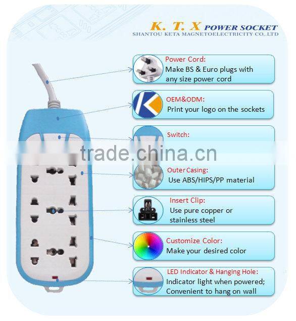 6 Way Electrical Power Extension Socket With Shutter