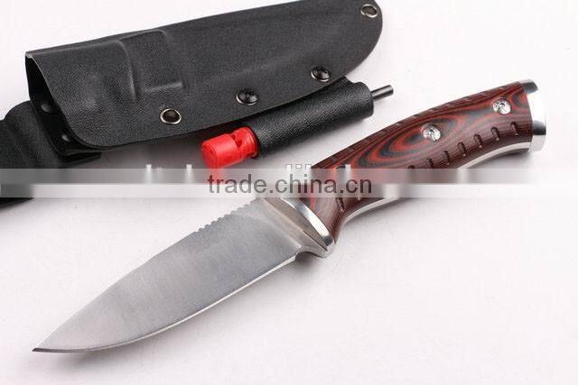 OEM wood outdoor multi military knife with fire starter and whistle