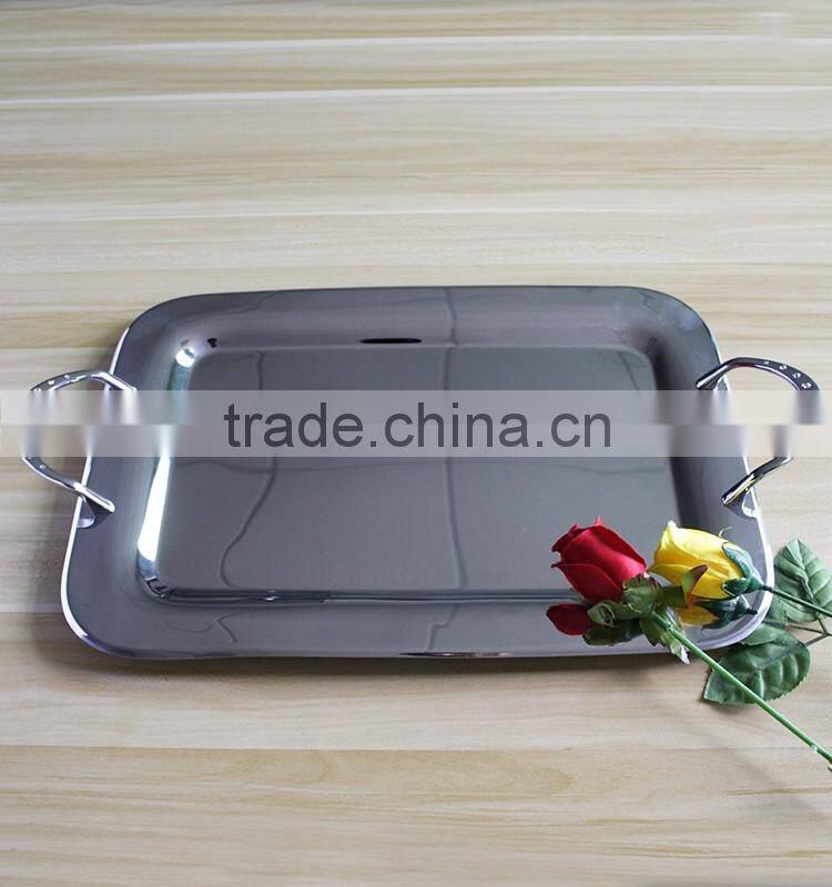 Charming vintage style hotel food safety Rectangle baking tray tea tray steel plate With gold handle