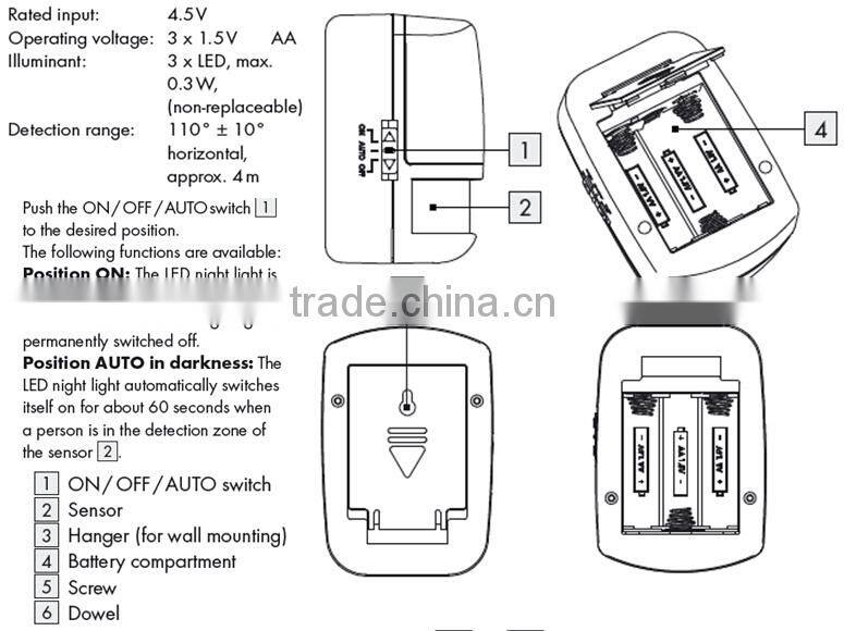 LED PIR motion sensor night lamp battery operated night light