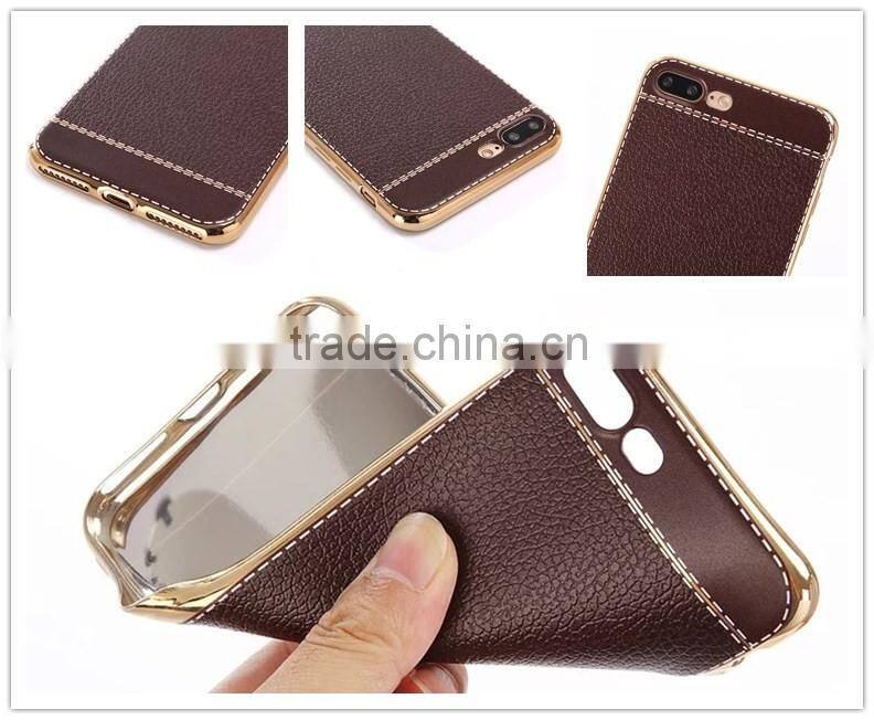 Litchi leather cover for iphone 7 plus, for iphone 7plus electroplate tpu case cover leather case