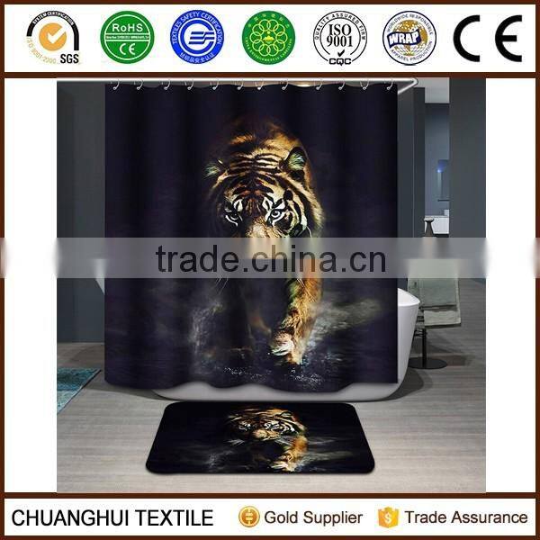 100% polyester 3D printing tiger shower curtain