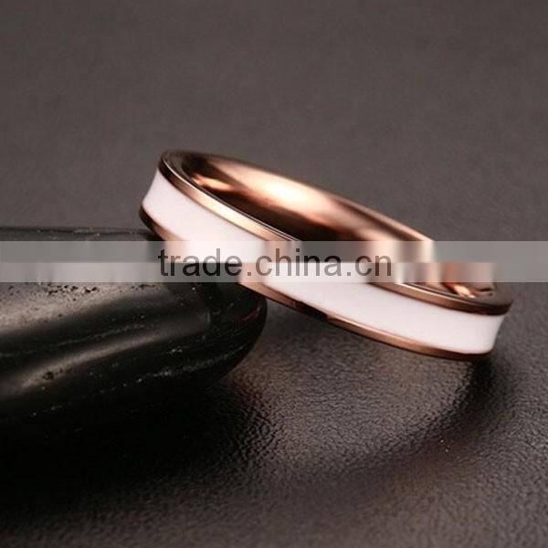2016 Wholesale Korean White/Black Epoxy Rose Gold Plated Stainless Steel Ring