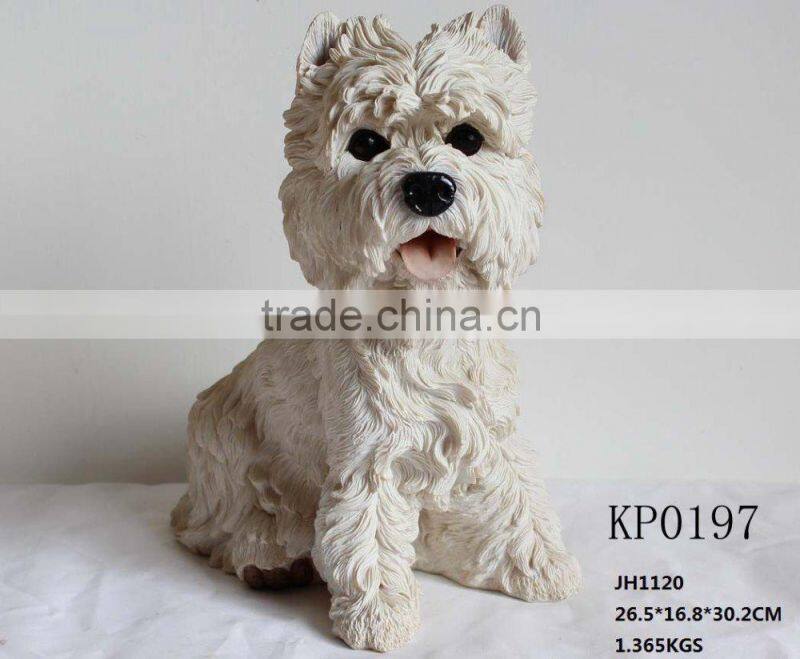 resin dog figurines, White Sitting Dog Resin Animal Statue