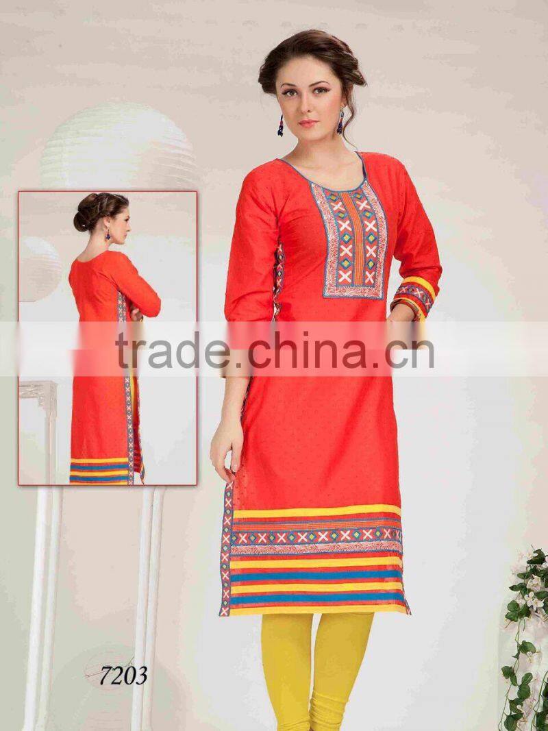 Embroidery flower design all over with hi neck border Vogue Designer Kurtis