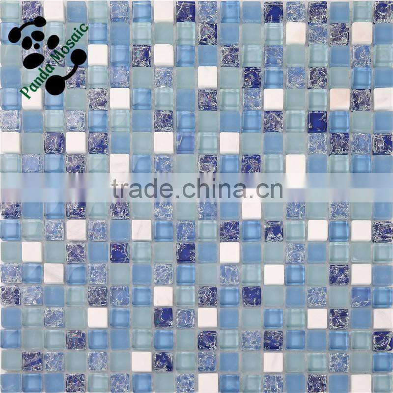 MB SMS01 Wholesale Glass Mix Stone Mosaic Foshan Tile Blue Glass Mosaic Tile Fireplace Wall Tile