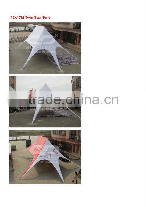 Printed star twin 1320 canopy tent 16x21m in Red color with white Logo on the roof