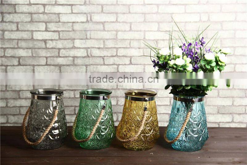 Stripe Colorful Rope Handle glass vase