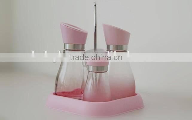 Glass oil vinegar salt pepper set cruet set with plastic coating and stand