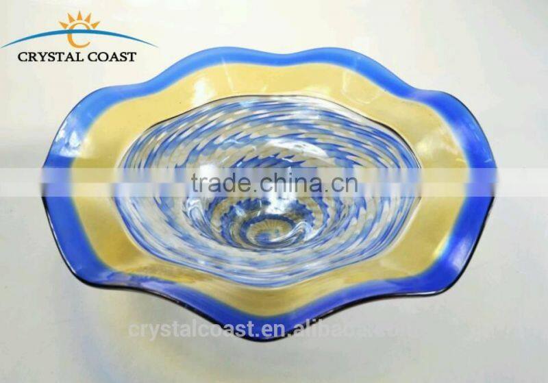 wholesale colored art gold glass plates for solar garden light shade cover for table decoration