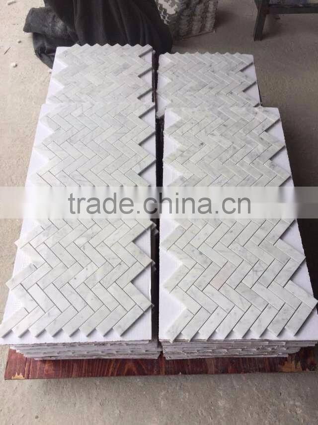 Herringbone carrara white marble mosaic tile