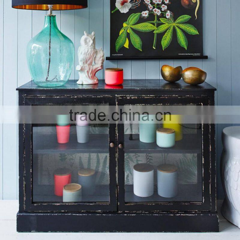 Vintage Looked Solid Wooden Furniture Rustic Glass Fronted Buffet Cabinet