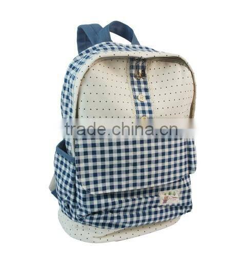 Grid Pattern School Backpack Cute for Girls with Bottons