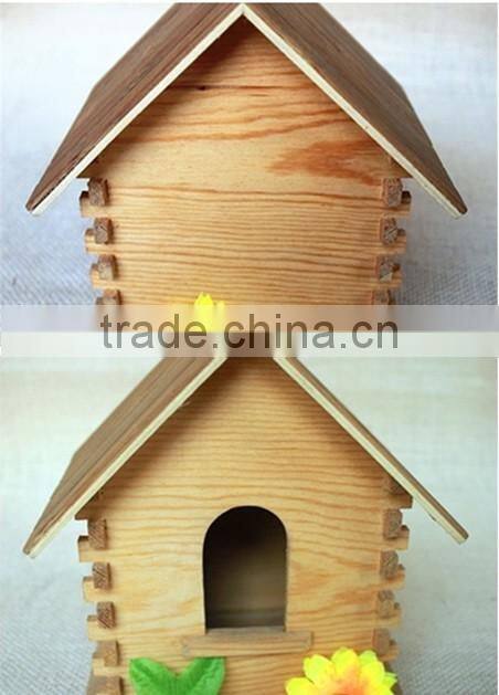 Cheap wood cutting toys wood toy indoor bird houses with fixed round wooden window