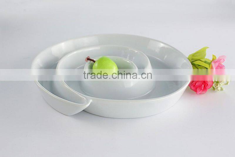 Hospitality hotel supply candy plate round porcelain compartments tray