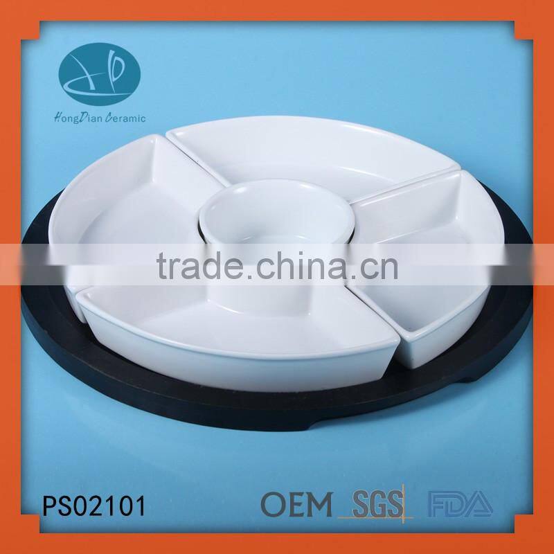 Serving Bowls 6 Porcelain White Set Dish Party Turntable Snacks Tray Wood NEW,multi-function candy plate