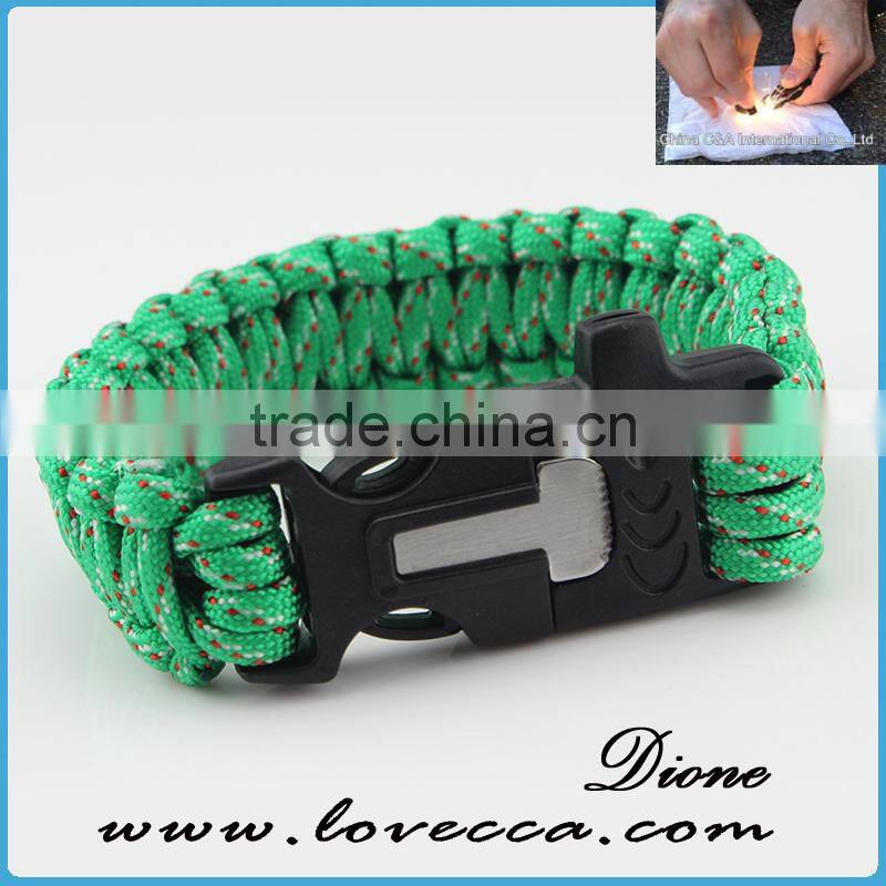 Outdoor survival logo engraved paracord bracelet with fire starter buckle