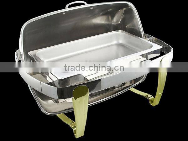 Luxury rectangular gold-plated roll top stainless steel chafing dish