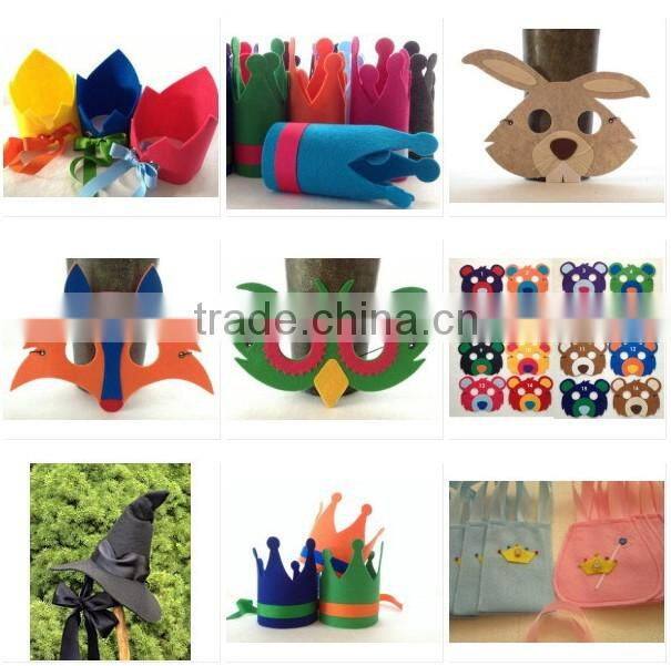 2017 new product hotsale wholesale China handmade party supply kids design felt princess cute girls crown headband with satin