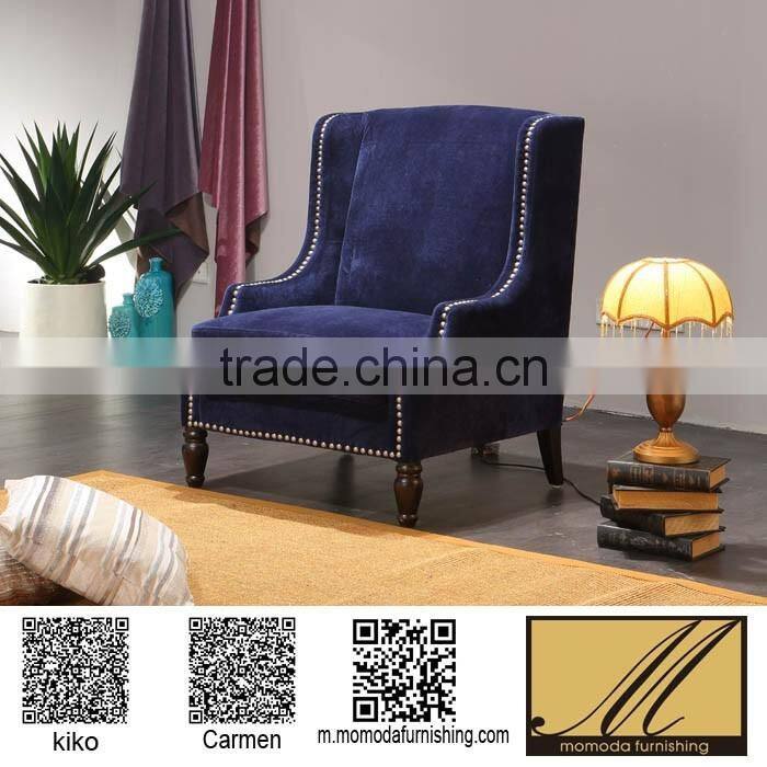 American living room bedroom Furniture blue fabric leisure Chair luxury coffee shop hotel room chair set