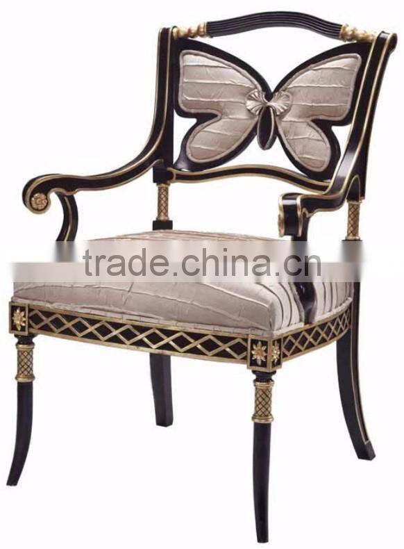 Antique Regency English Victorian Style Solid Wood Carved Armchair with Floral Painted and Rattan Chair Back BF12-05314c
