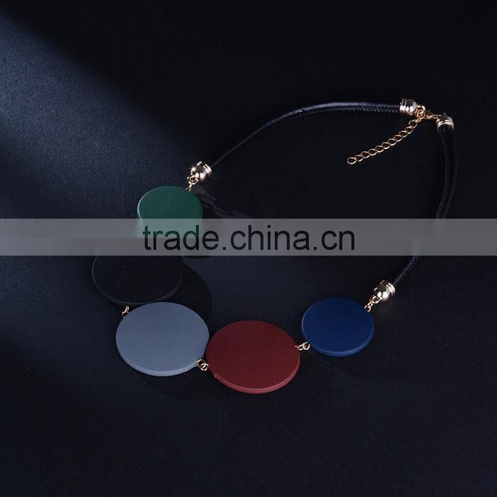 Korean colorful rubber round disc linked pendant necklace popular geometric choker necklace women leather necklace