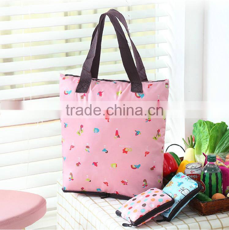 Full color printing 300D Polyester fashion tote bags with square zipper pocket