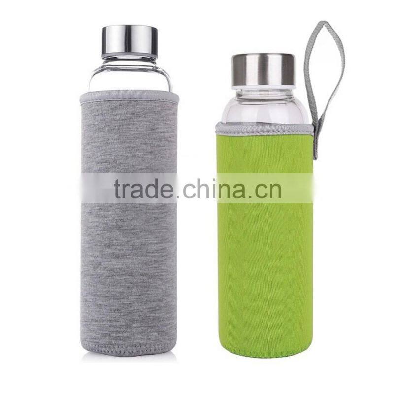 Hot Selling New Clear Glass Sport Water Bottle With Protective Bag 360ml/550ml Fruit Outdoor Bike Bottles Excellent Qualtiy