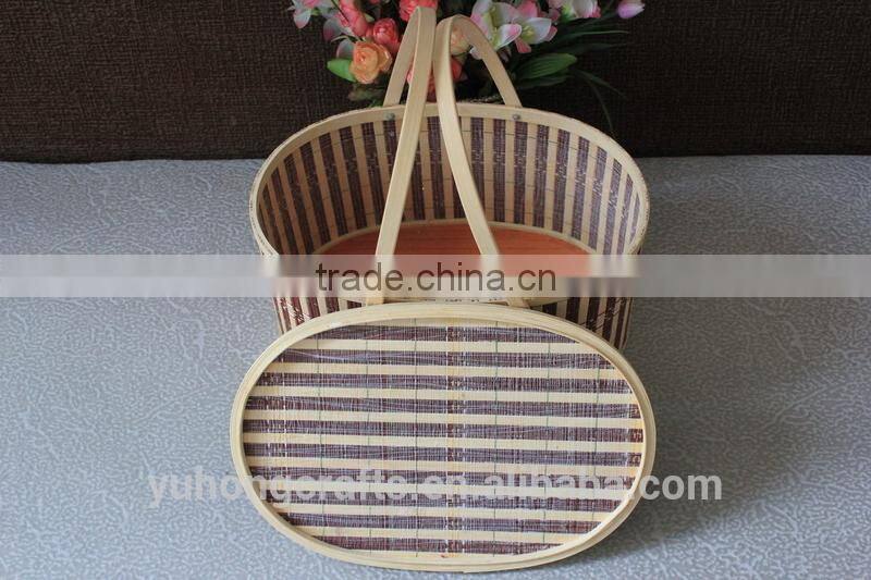 Storage Bamboo Basket With Handle For Picnic