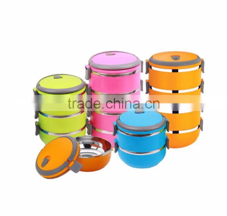 2017 stainless steel colored tiffin storage lunch box With handle