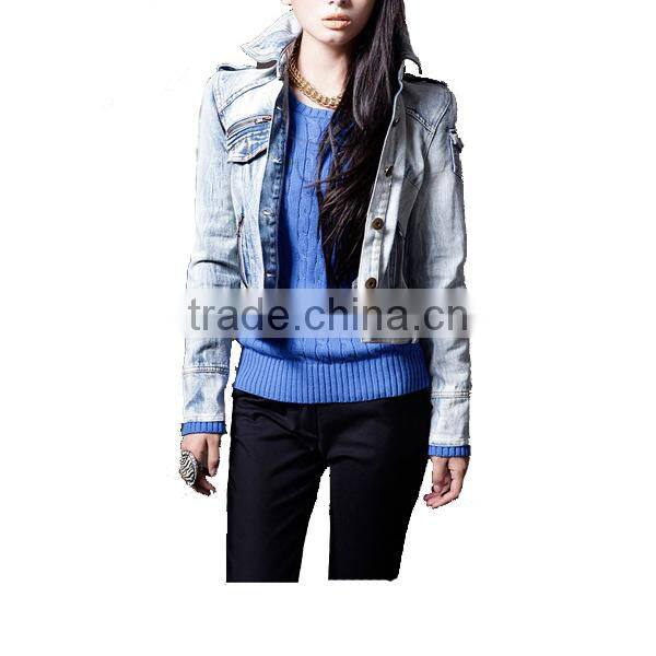 Women's button up epaulettes long sleeve polo collar jacket 100 cotton clothing women