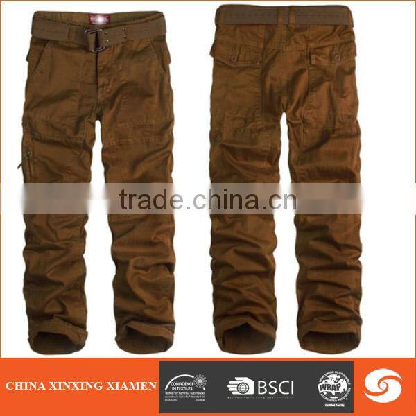 Hot sale pure cotton men's cargo pants with many pockets