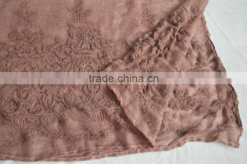 Fashion lady stitching floral popular pashmina shawl plain viscose scarf