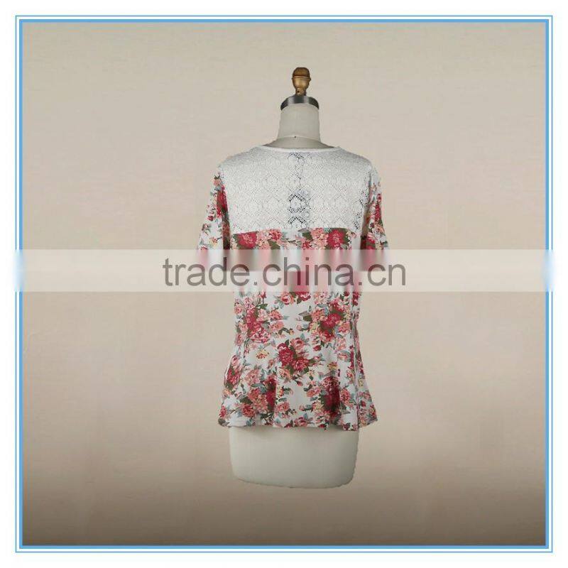 Wholesale Ladies Floral picture Printed design Lace Blouse With Embroidery