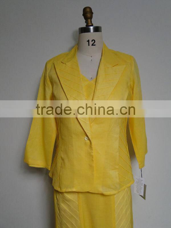 Ladies ramie linen 3 pcs skirt business suit design