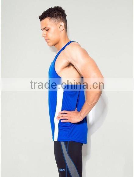 Blue Plain 100% Polyester Dry Fit Performance Training Vest with Mesh Panel Technical Sports Tank Top Blank Racerback Tank Top